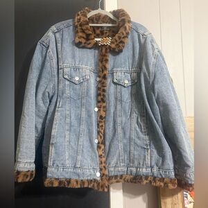 Dressed in LALA Denim Jacket with Leopard Trim